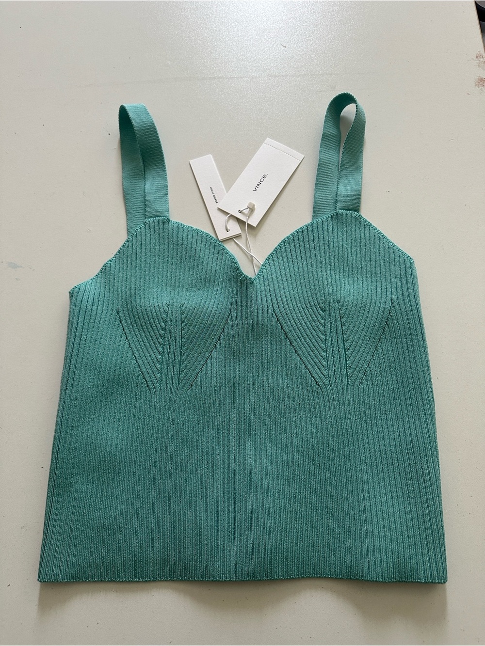 Vince Ribbed Knit Sweetheart Tank Top Sage Green Size S NWT